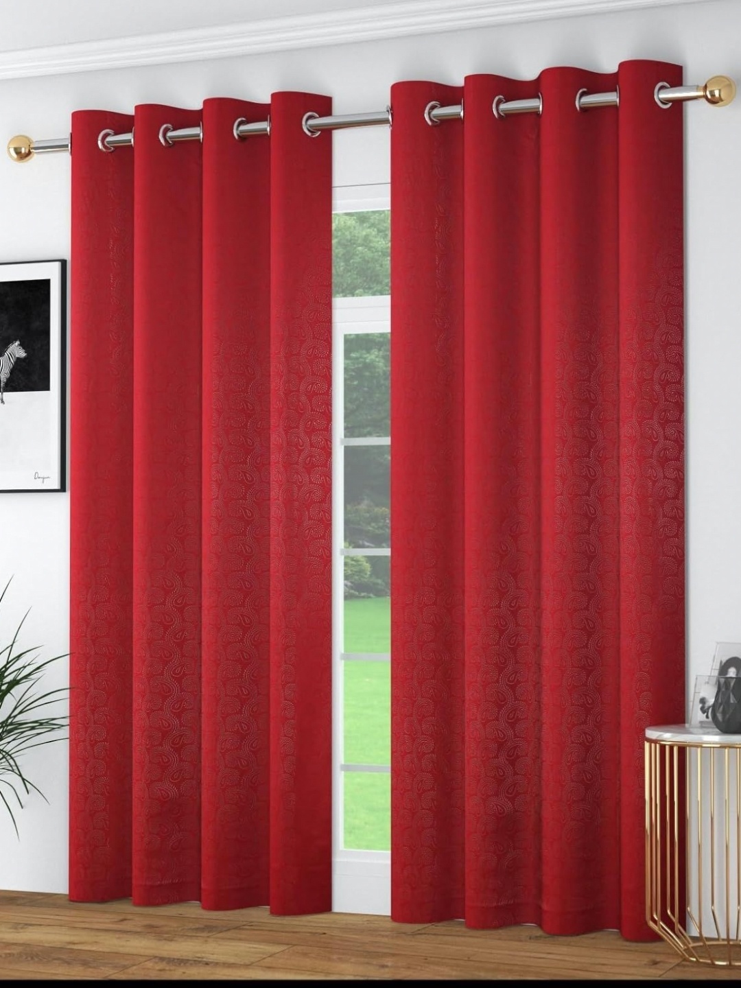 

Banchmark Home Furnishings Maron 2 Pieces Ethnic Motifs Printed Black Out Window Curtains, Maroon