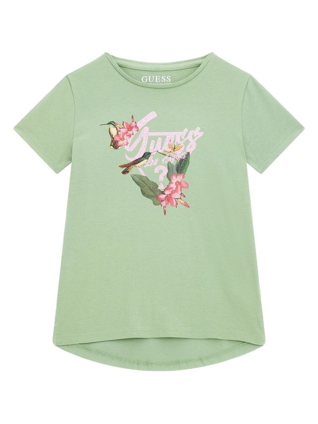 

GUESS kids Girls Graphic Printed Round Neck Cotton T-shirt, Green