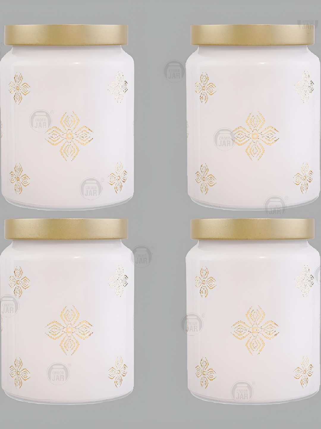 

CROCO JAR White & Gold Toned 4 Pieces Printed Glass Dishwasher Safe Container 770ml