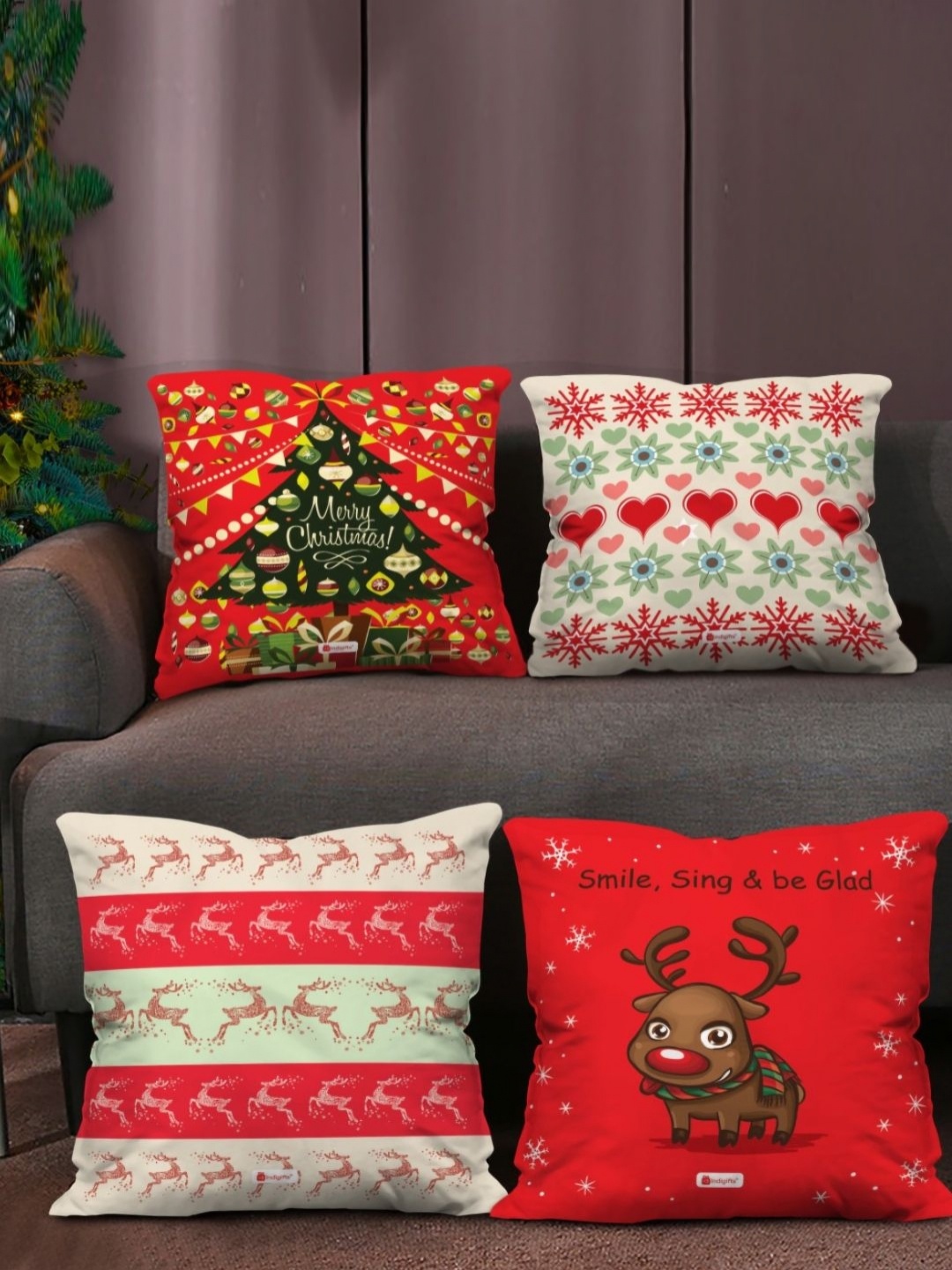 

Indigifts Red & White 4 Pieces Ethnic Motifs Printed Square Shaped Cushion Covers