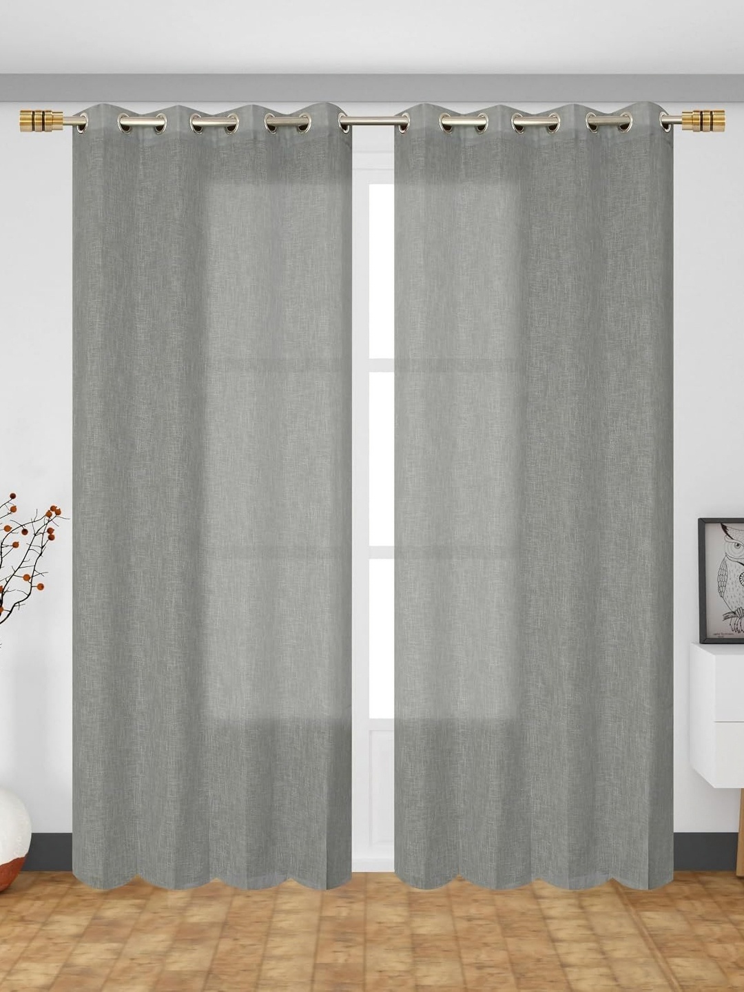 

Banchmark Home Furnishings Grey 2 Pieces Sheer Linen Cotton Window Curtains