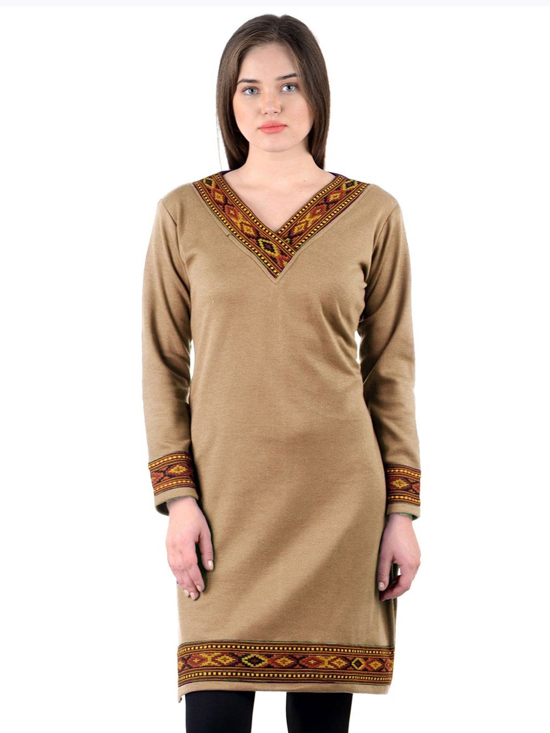 

KALINI Women V-Neck Kurti, Beige
