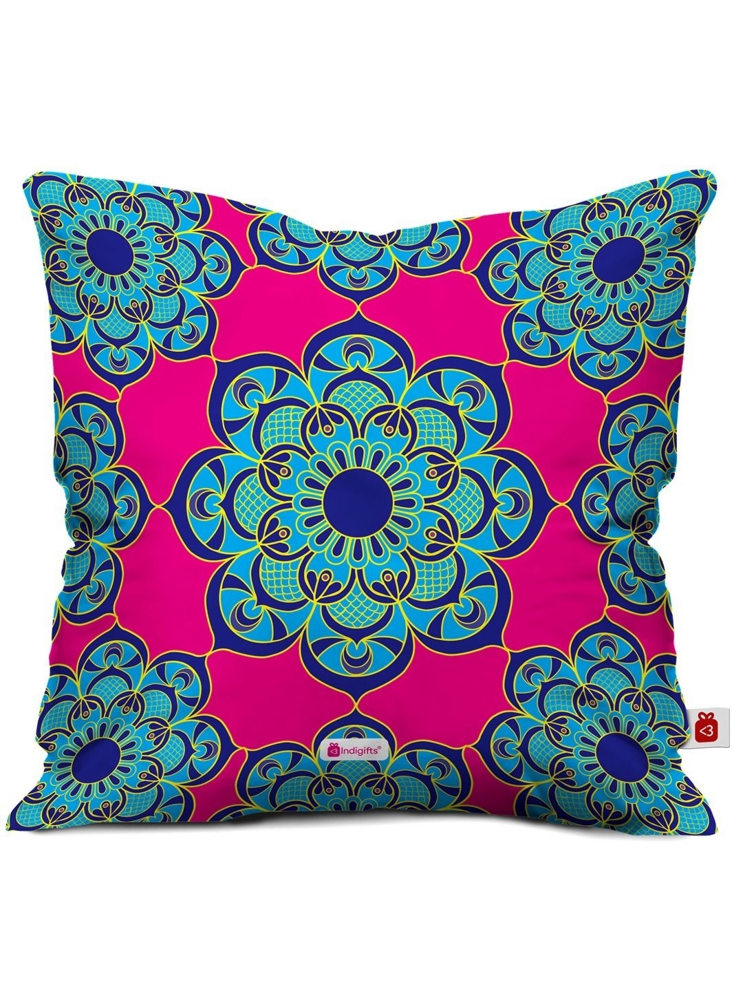 

Indigifts Pink & Blue Floral Ethnic Motifs Printed Square Cushion Cover