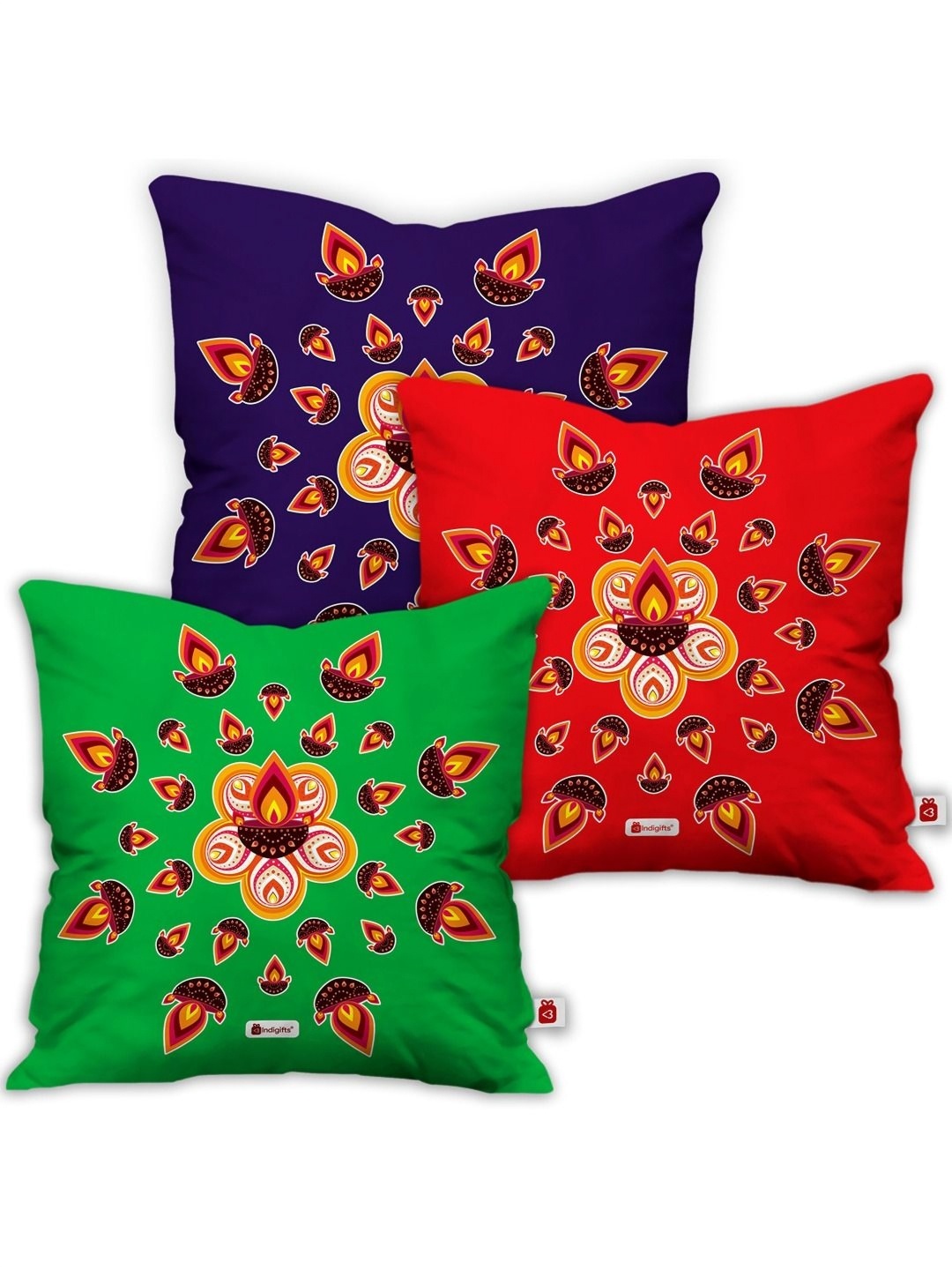 

Indigifts Green & Red 3 Pieces Ethnic Motifs Printed Square Shaped Cushion Covers