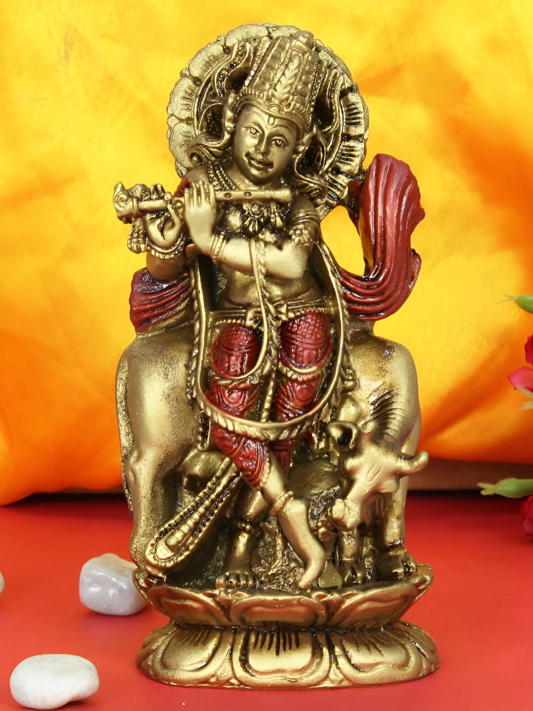 

TIED RIBBONS Gold Toned & Red Lord Shri Krishna Religious Idol Showpiece