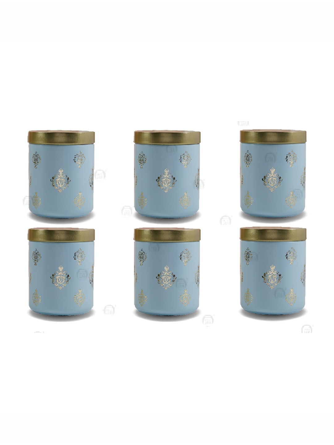 

tyche enterprises Blue 6 Pieces Printed Glass Dishwasher Safe Containers 240 ml