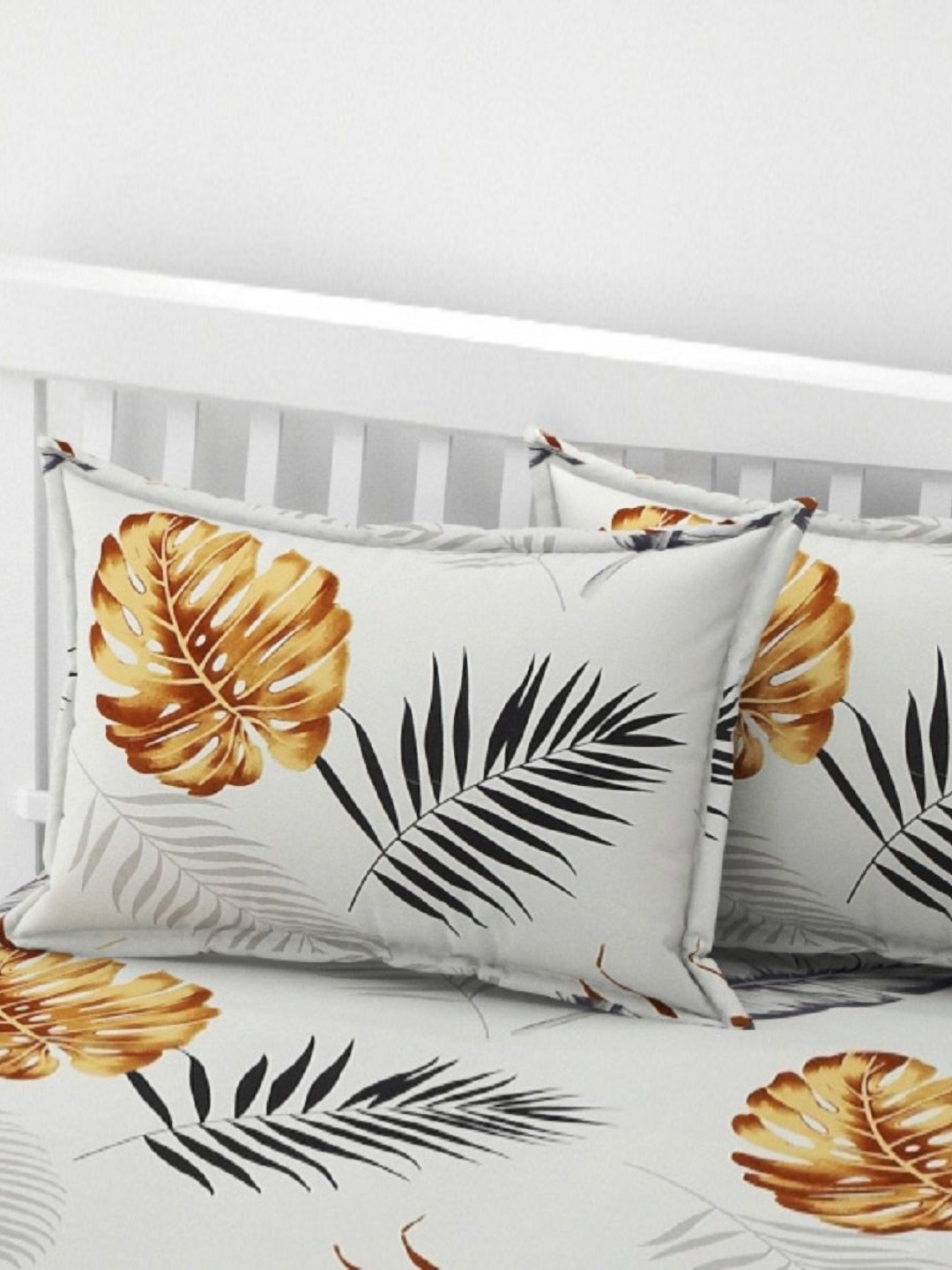 

AaHo Decor White & Grey 2 Pieces Floral Printed Rectangle Pillow Covers