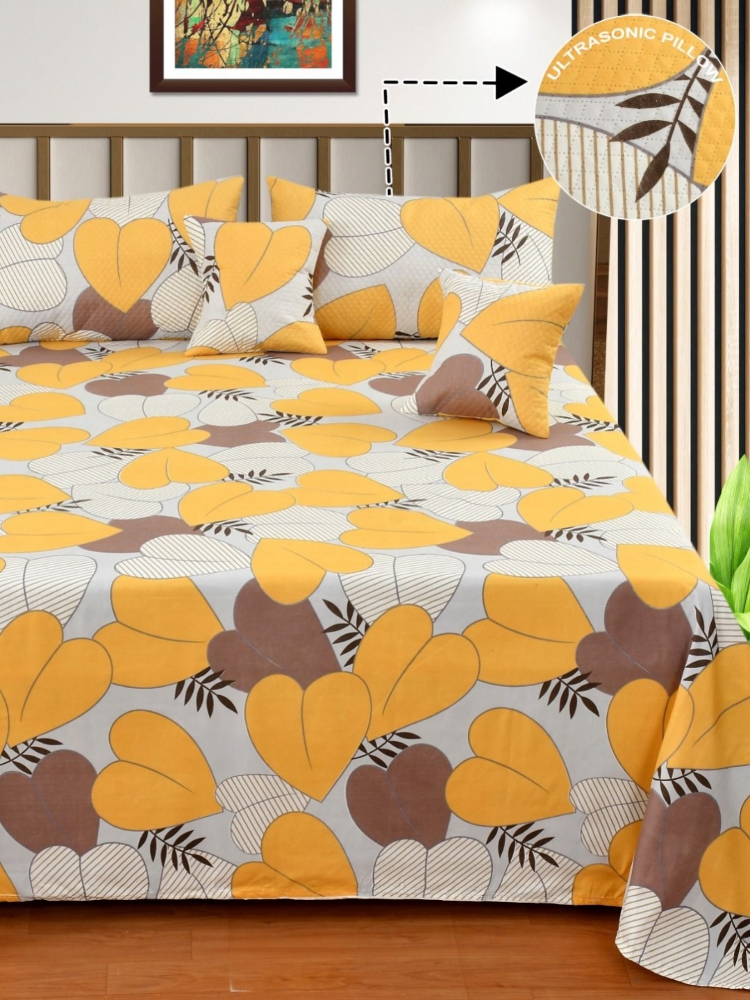

NCS Yellow & Multicoloured 300 TC Queen Bedsheet with 2 Pillow Covers