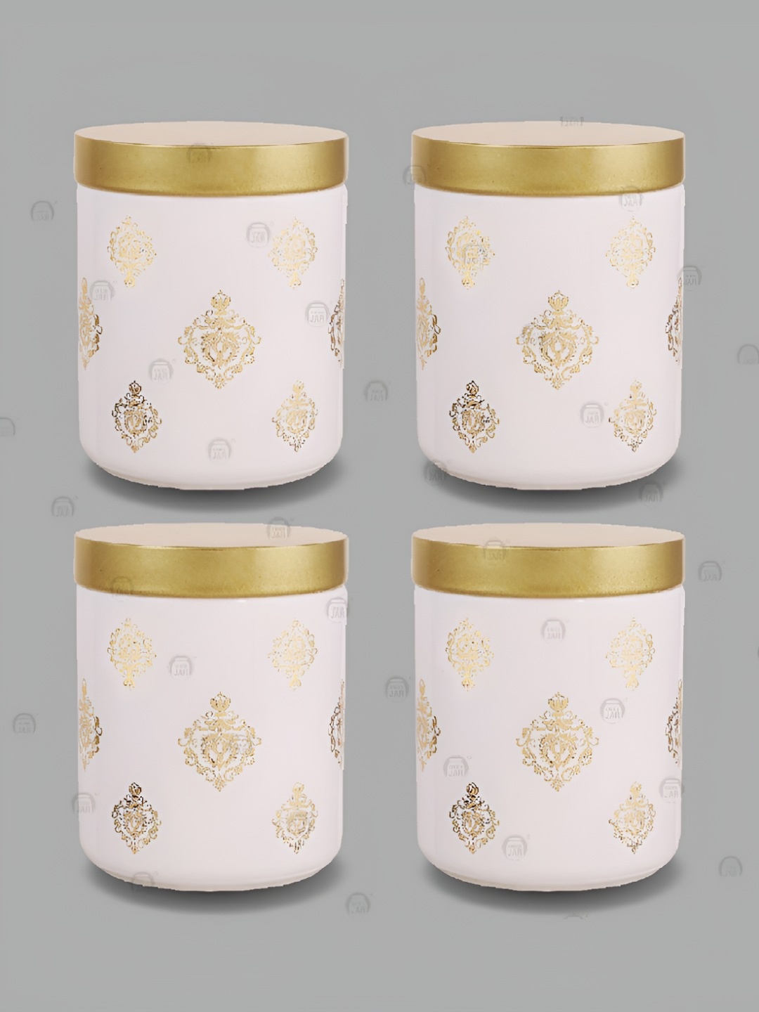 

tyche enterprises White & Gold Toned 4 Pieces Glass Dishwasher Safe Container 240 ml