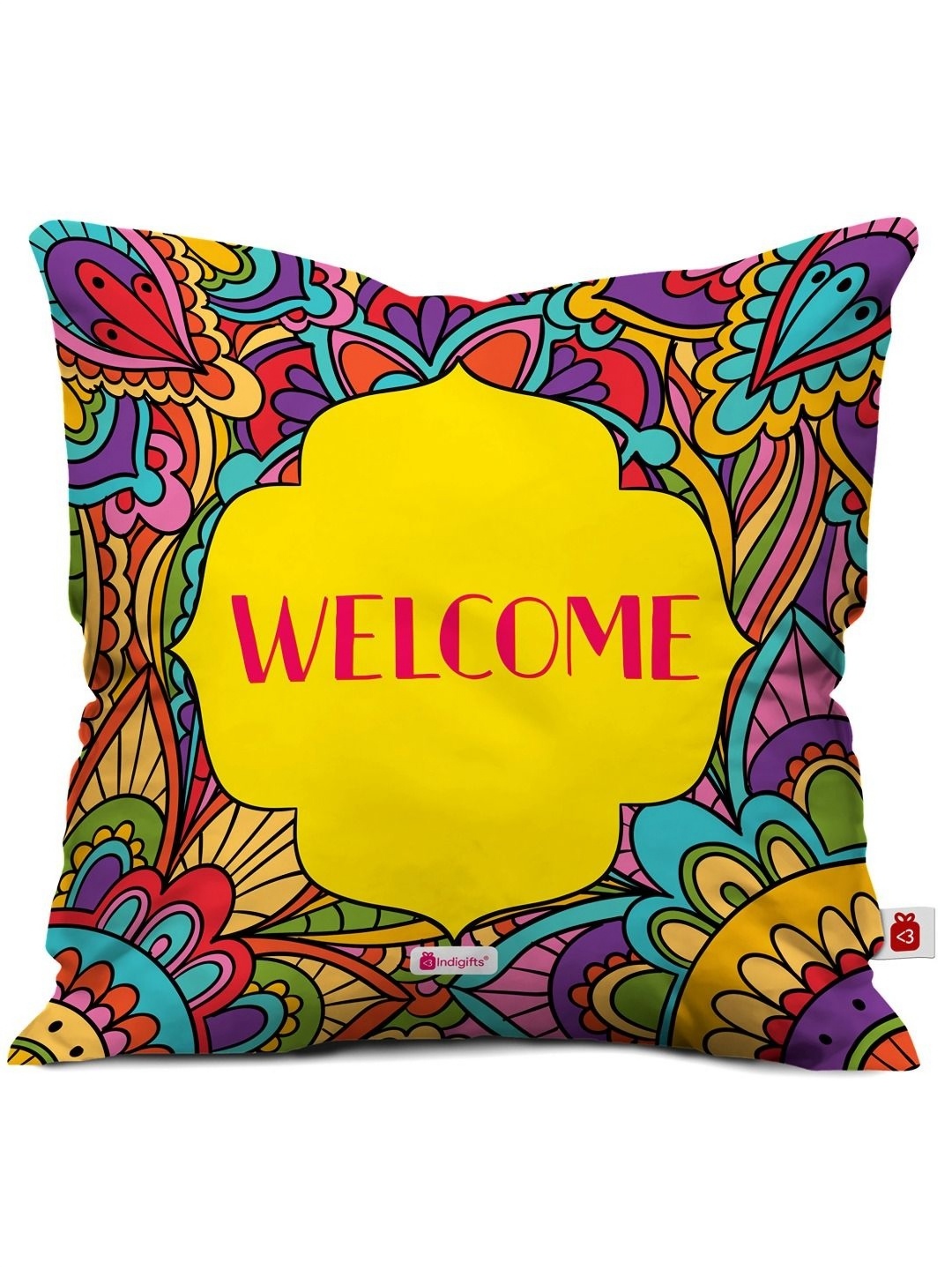 

Indigifts Yellow & Blue Ethnic Motifs Printed Satin Square Cushion Cover