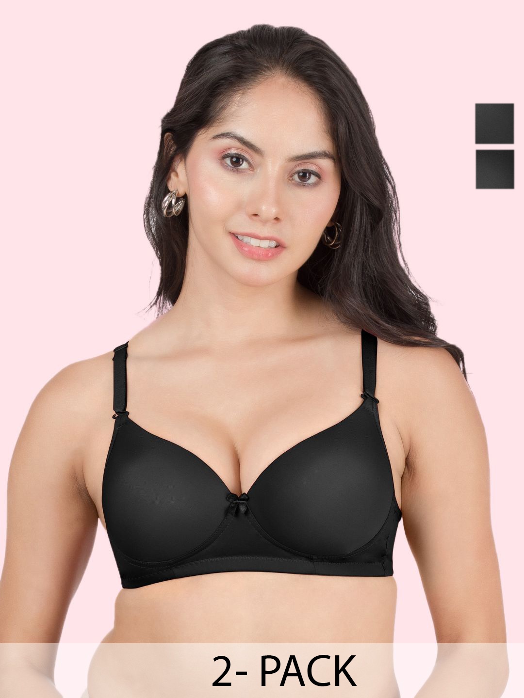 

DressBerry Pack of 2 Medium Coverage Heavily Padded Bra, Black