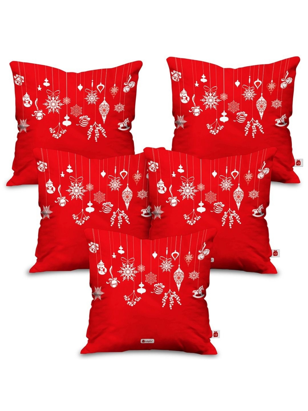 

Indigifts Red & White 5 Pieces Christmas Theme Printed Satin Square Cushion Covers