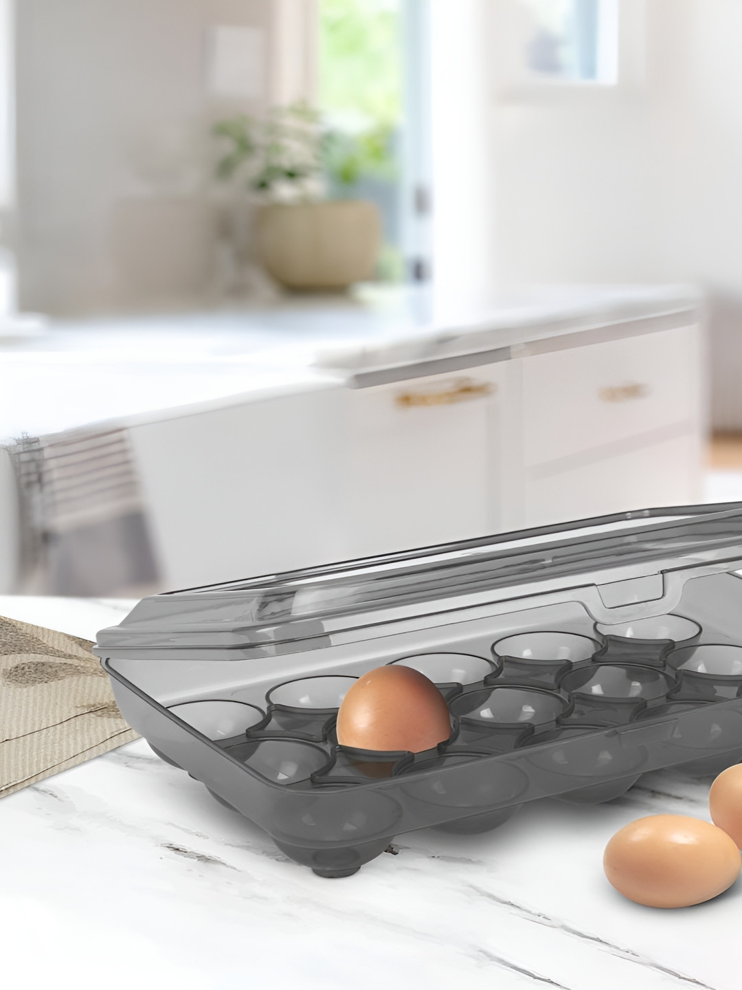

KriShyam 15 Eggs Stackable Covered Egg Holders, Grey