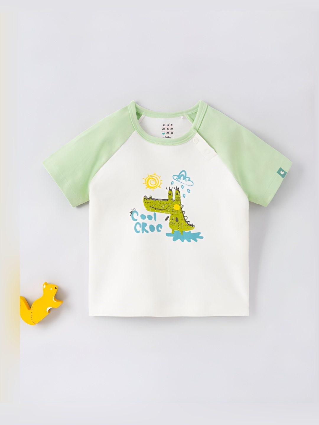 

Ed-a-Mamma Baby Boys Bio Finish Graphic Printed Round Neck Cotton T-shirt, Off white