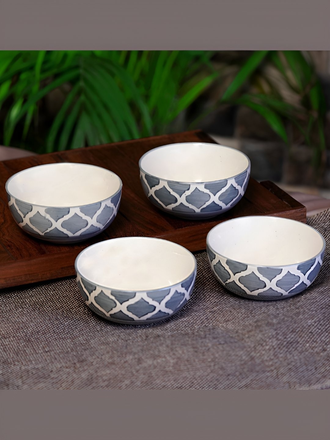 

Freakway Moroccan Grey & White 4 Pieces Ceramic Dishwasher and Microwave Safe Serving Bowl