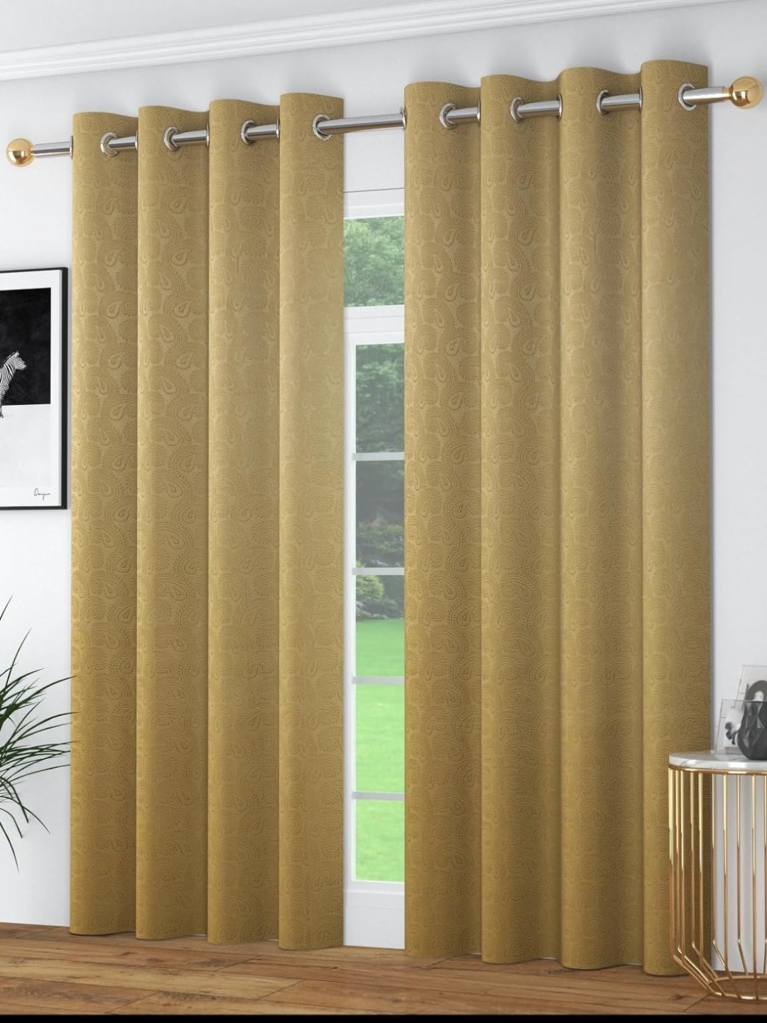 

Banchmark Home Furnishings Beige 2 Pieces Ethnic Motifs Printed Black Out Window Curtains