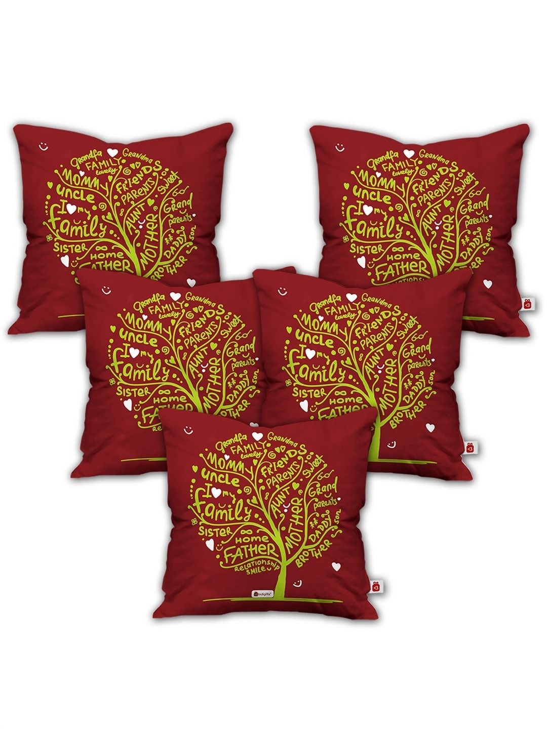 

Indigifts Maroon & Green 5 Pieces Floral Printed Square Shaped Cushions