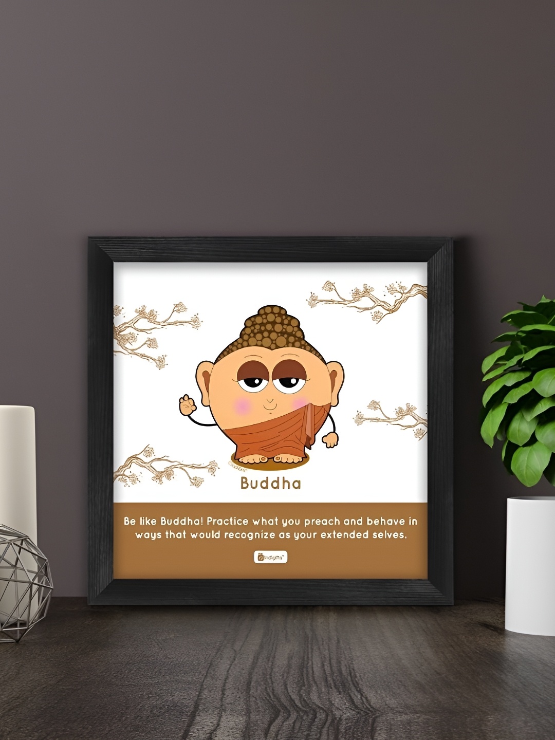 

Indigifts Brown & White Friends - Be Like Buddha Printed Wooden Wall Art