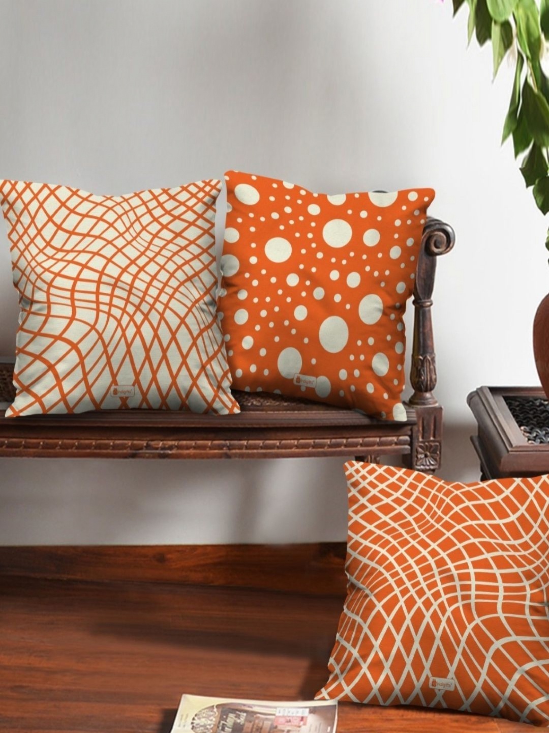 

Indigifts Orange-Coloured & White 3 Pieces Abstract Printed Square Cushion Covers