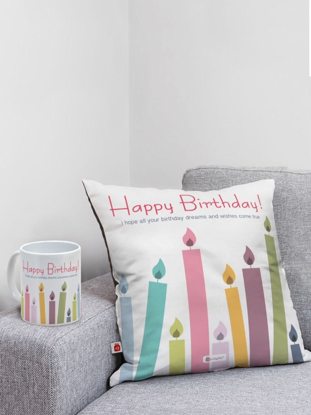 

Indigifts White & Red 2 Pieces Cushion Cover & Mug