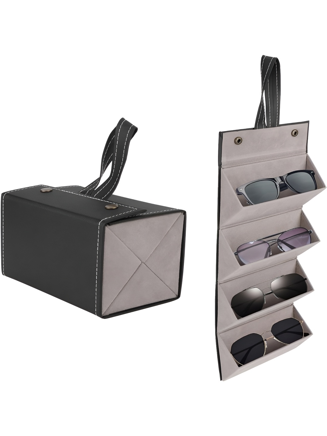 

KriShyam 4 Slot Compartments Sunglasses Hanging Organizer, Black