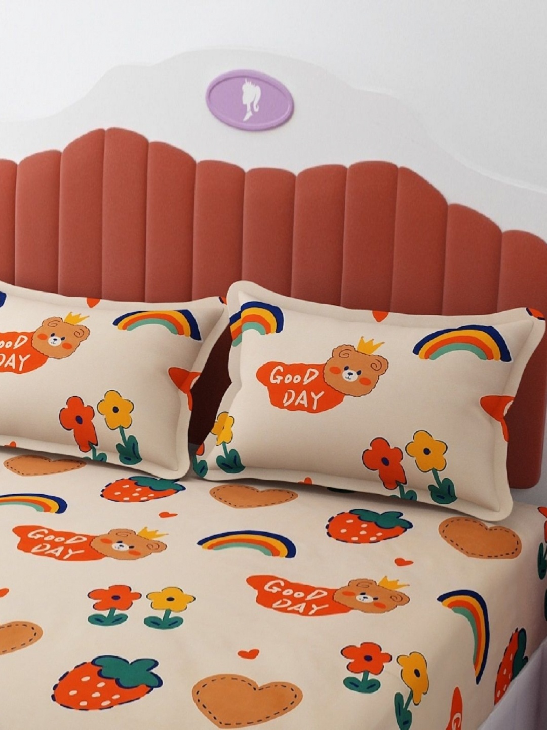 

AaHo Decor Beige & Orange Colored 2 Pieces Flowers Rainbow Rectangle Pillow Covers