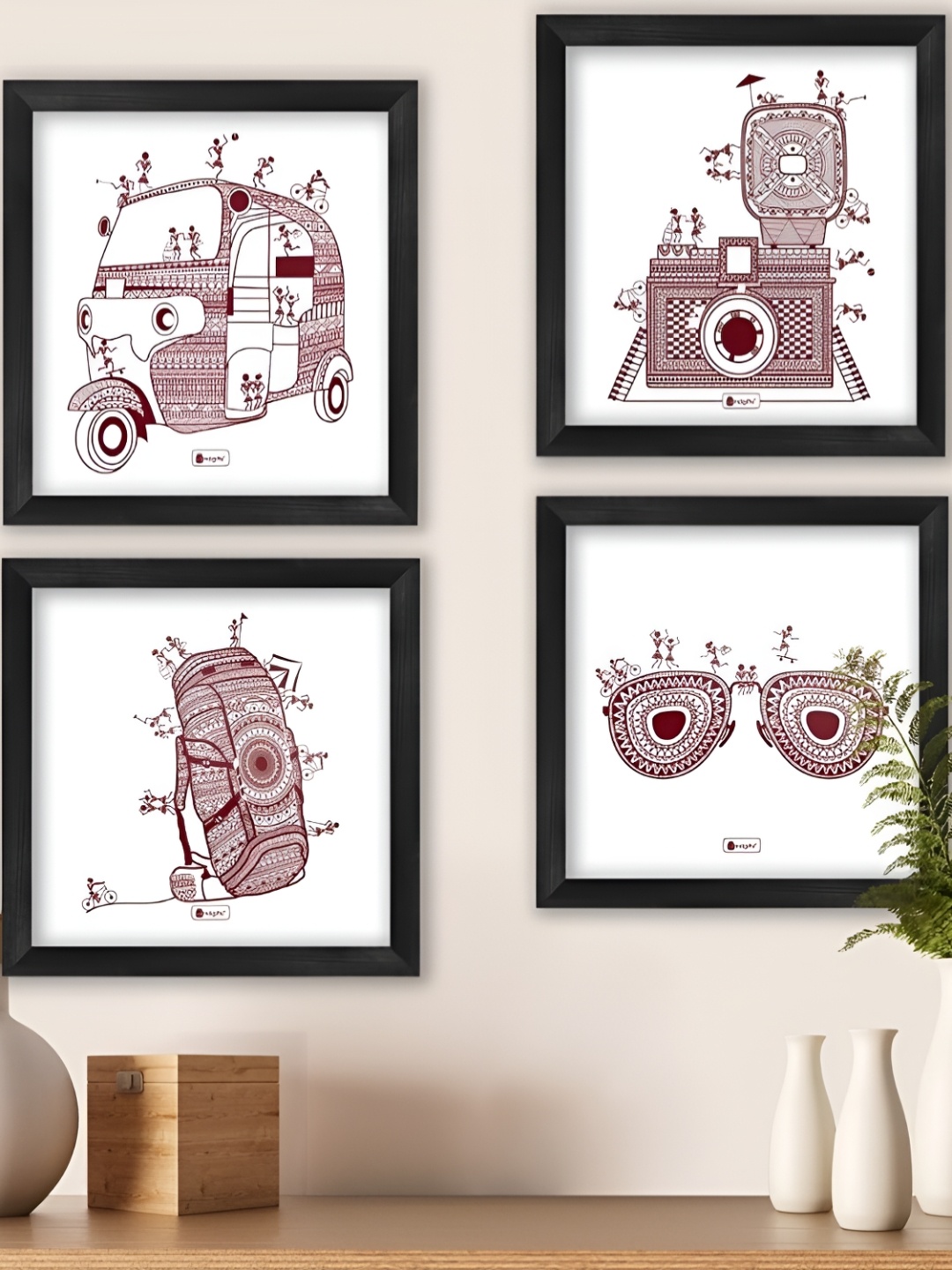 

Indigifts White & Brown 4 Pieces Warli Wall Art