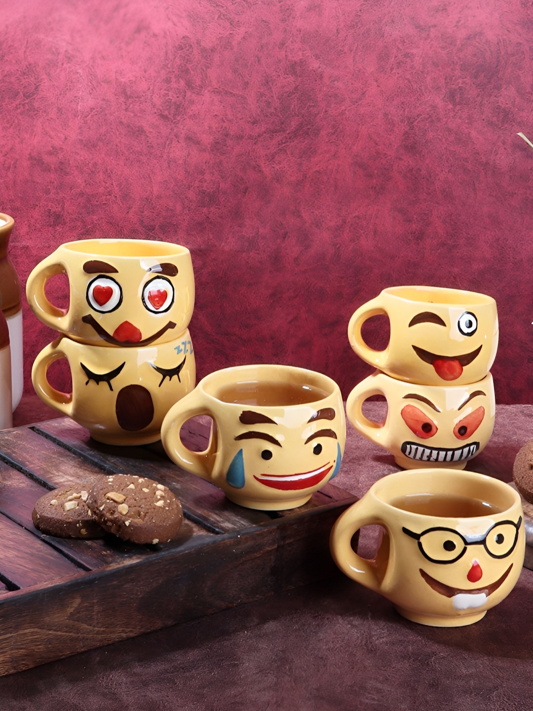 

Aura Yellow & Red 6 Pieces Printed Ceramic Glossy Cups 100 ml Each