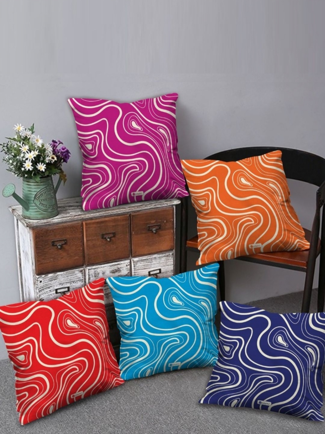 

Indigifts Red & Blue 5 Pieces Abstract Printed Square Shaped Cushion Covers