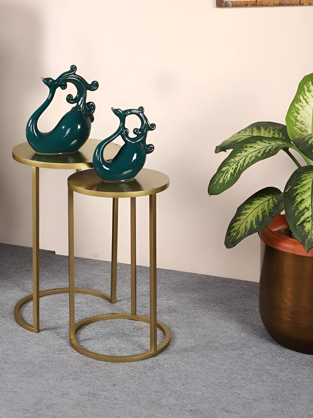 

pristine interiors 2 Pieces Metal Bedside Table, Gold