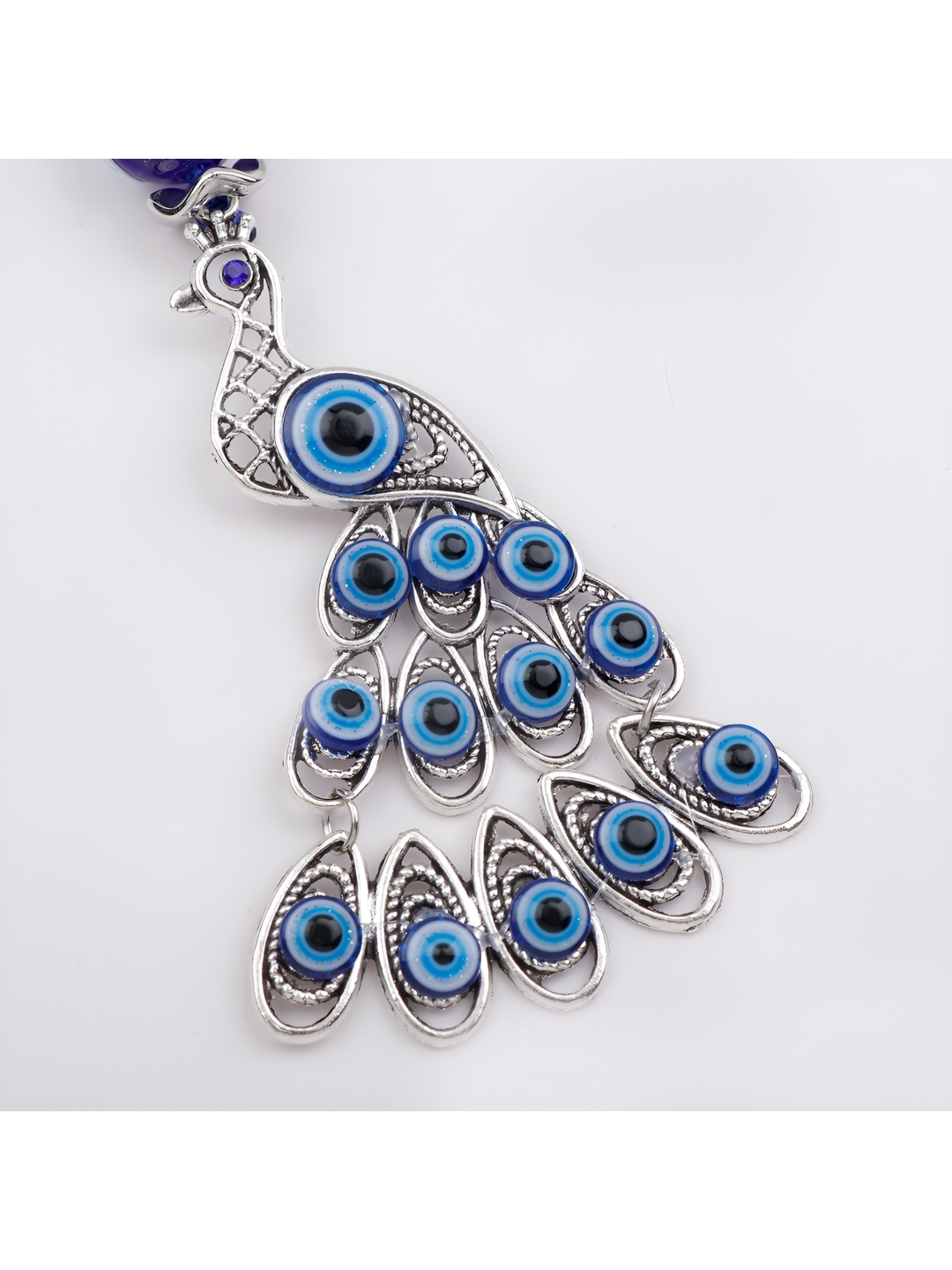 

Archies Blue Protective Peacock Evil Eye Keychain, Silver