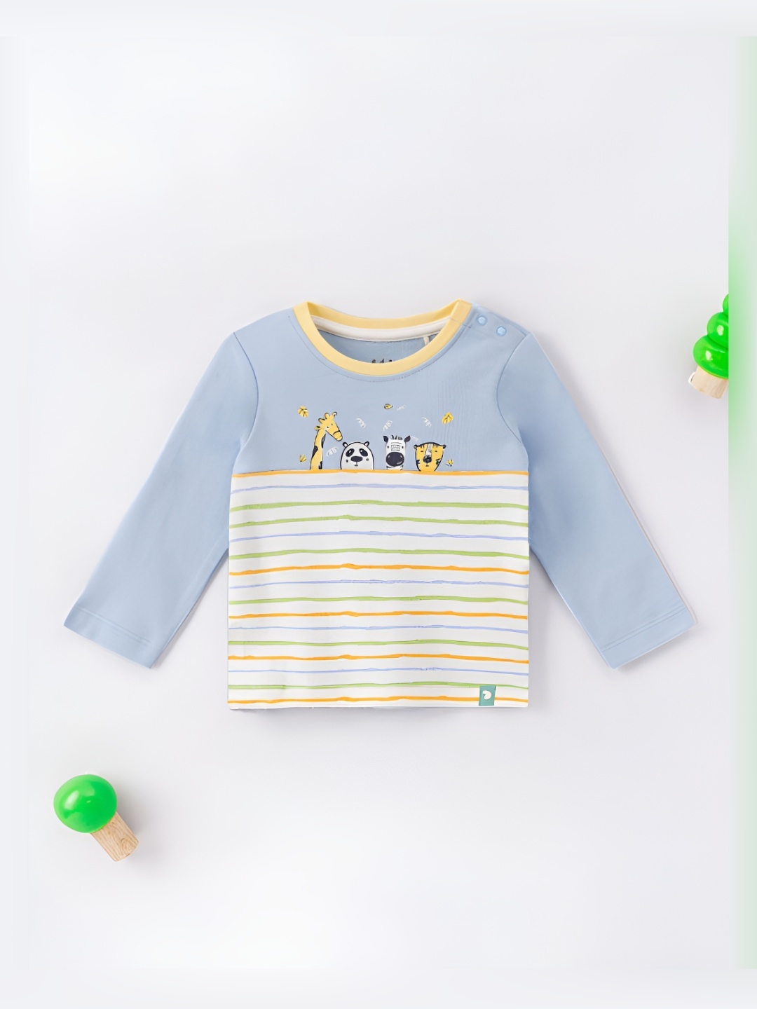 

Ed-a-Mamma Baby Boys Bio Finish Striped Round Neck Cotton T-shirt, Blue