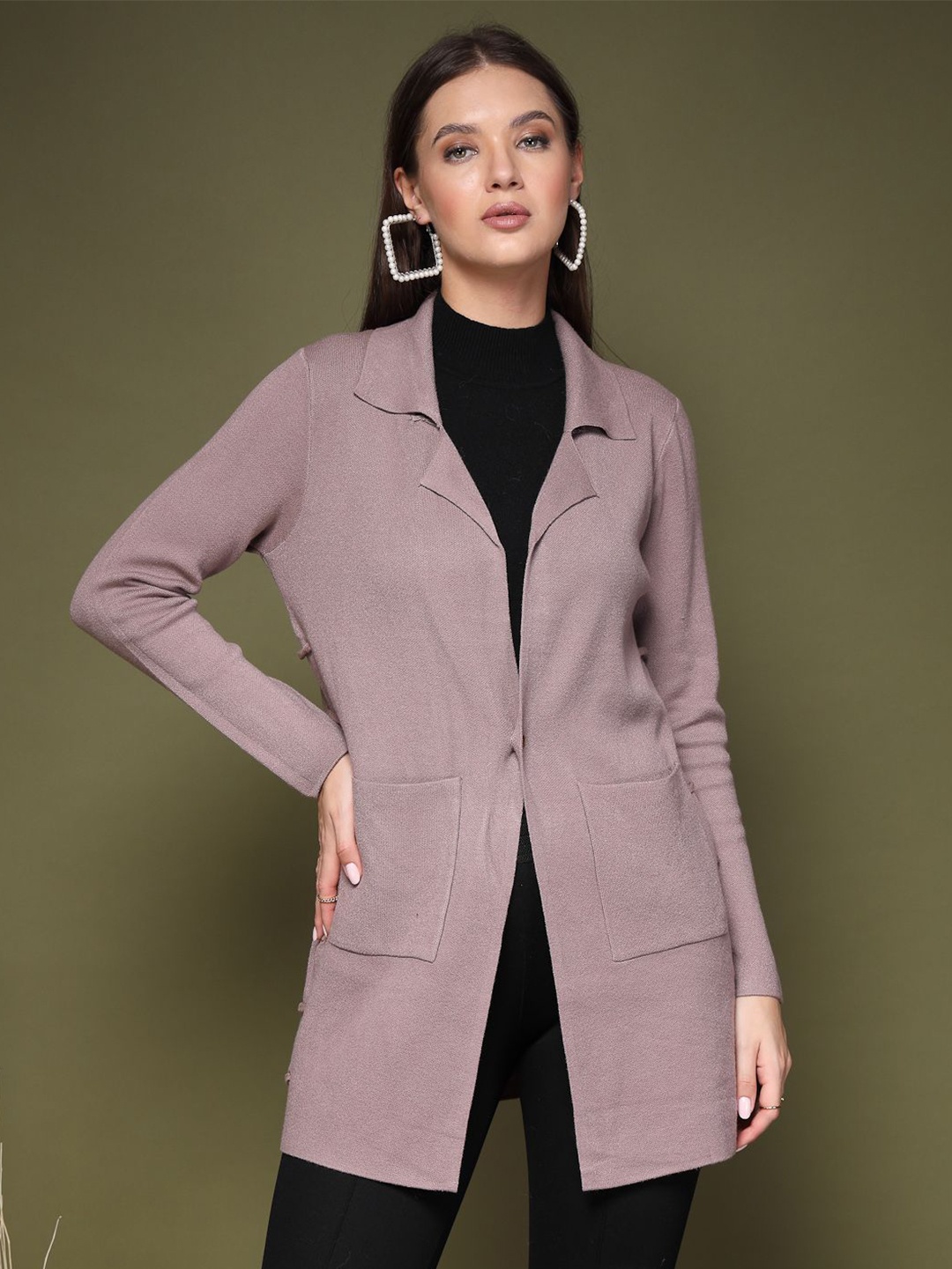 

Mafadeny Women Long Sleeved Longline Coat, Violet