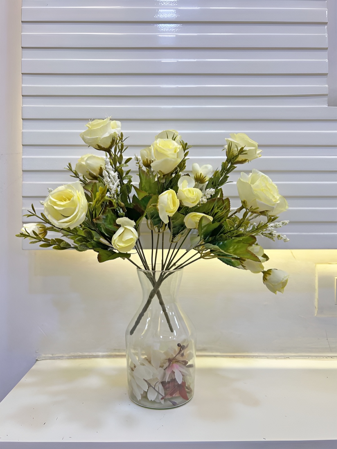 

ARTSY Cream & Green 2 Pieces Rose Artificial Flowers