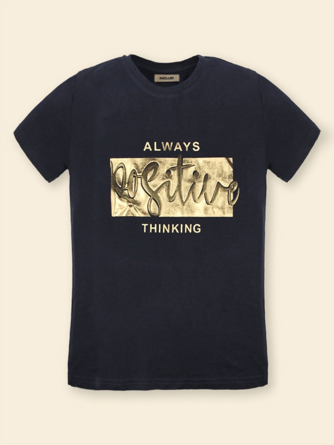 

INCLUD Girls Typography Printed Round Neck Cotton T-shirt, Black