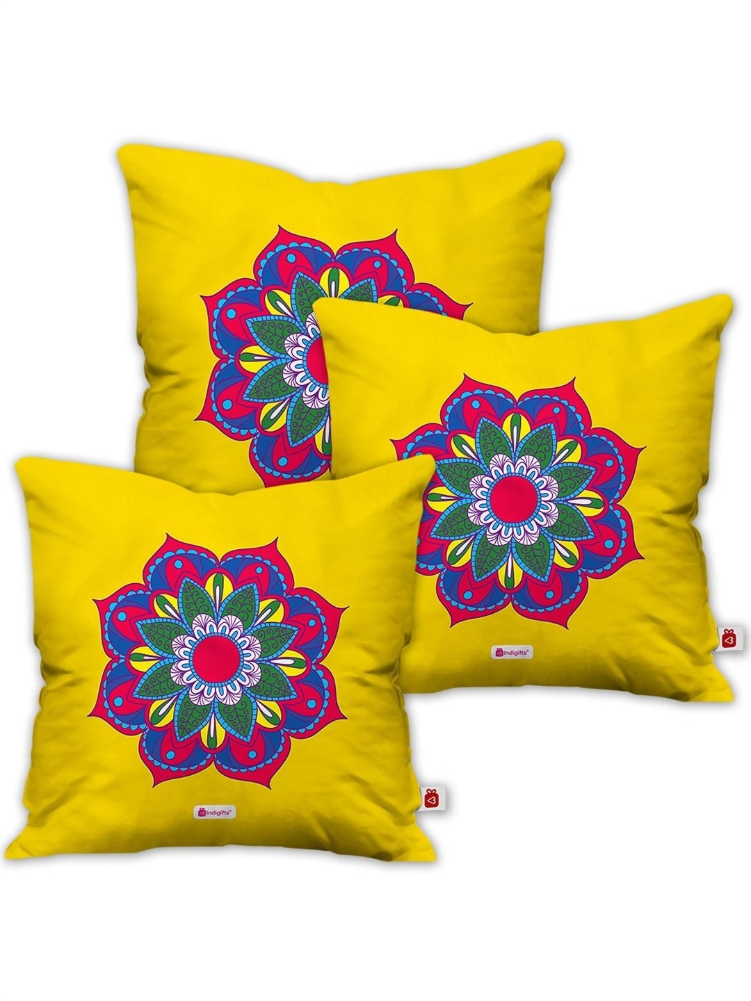 

Indigifts Yellow & Pink 3 Pieces Floral Printed Square Cushion Covers