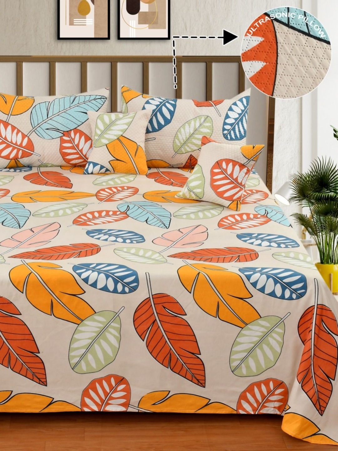 

NCS Cream & Blue Floral Printed Cotton 300 TC Queen Bedsheet With 2 Pillow Covers