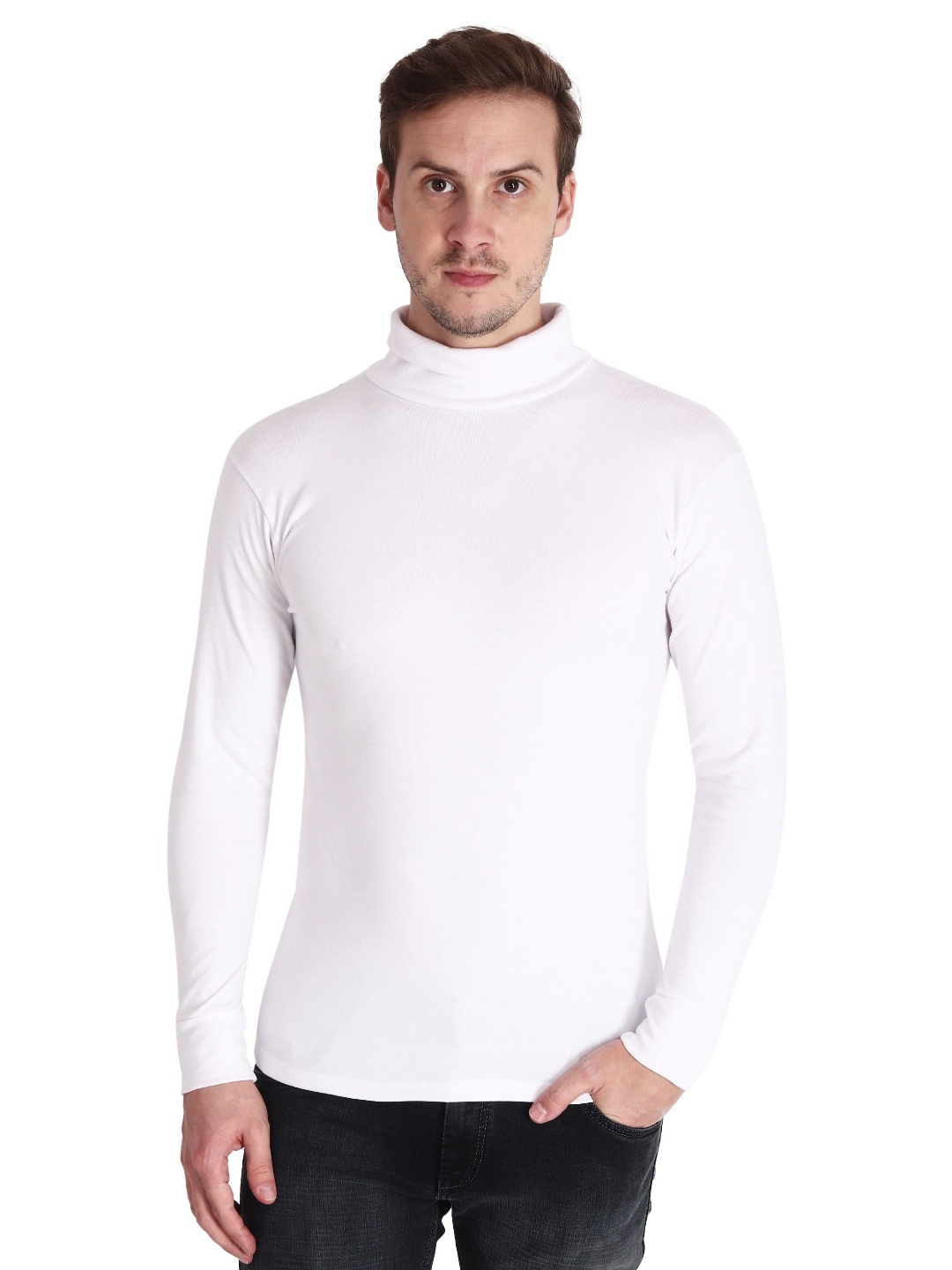 

Gajraj Men Solid High Neck Cotton Slim Fit T-shirt, White