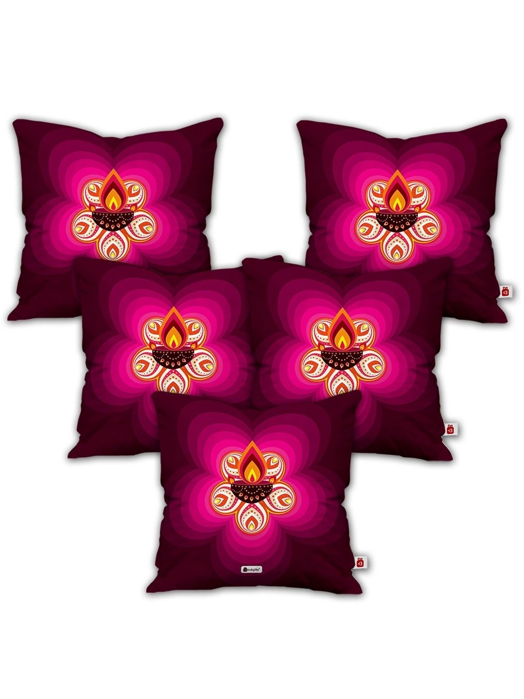 

Indigifts Pink and Orange 5 Pcs Ethnic Motifs Printed Satin Square Cushion Covers