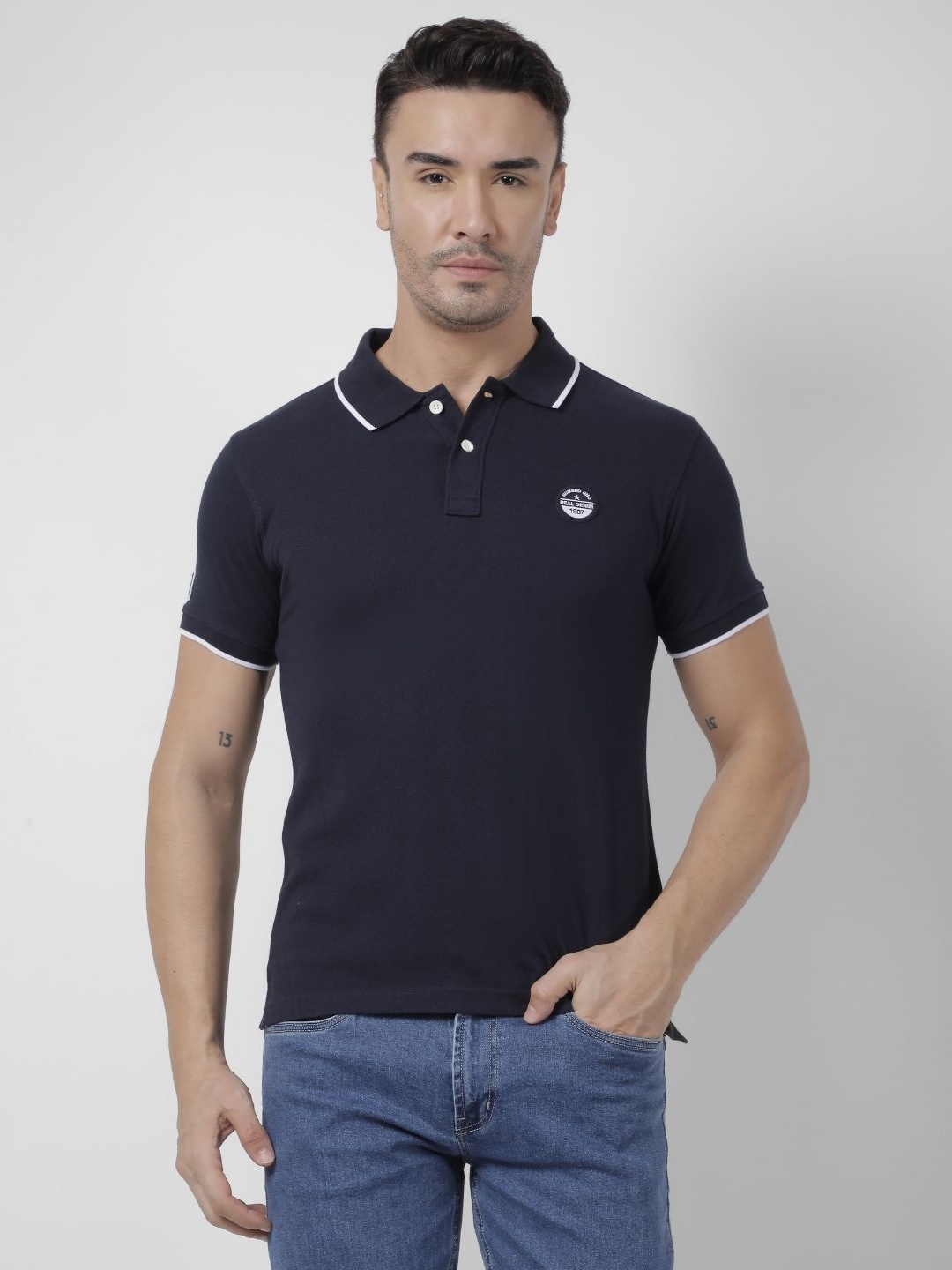 

Numero Uno Men Striped Polo Collar Cotton T-shirt, Navy blue