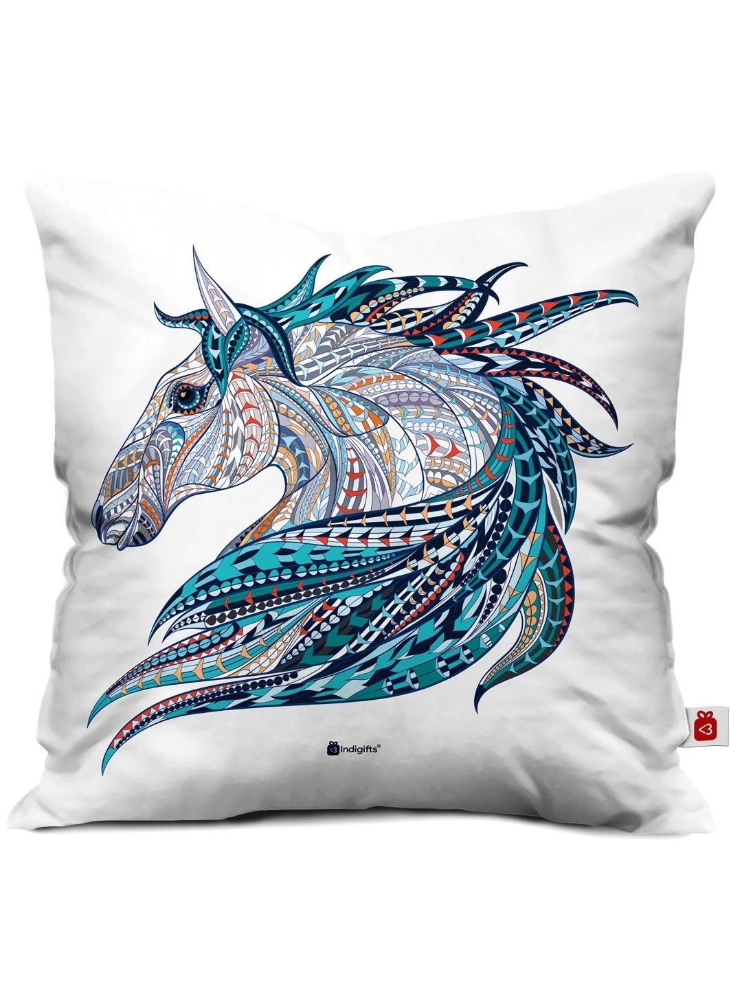 

Indigifts White & Blue Horse Printed Satin Square Cushion Cover