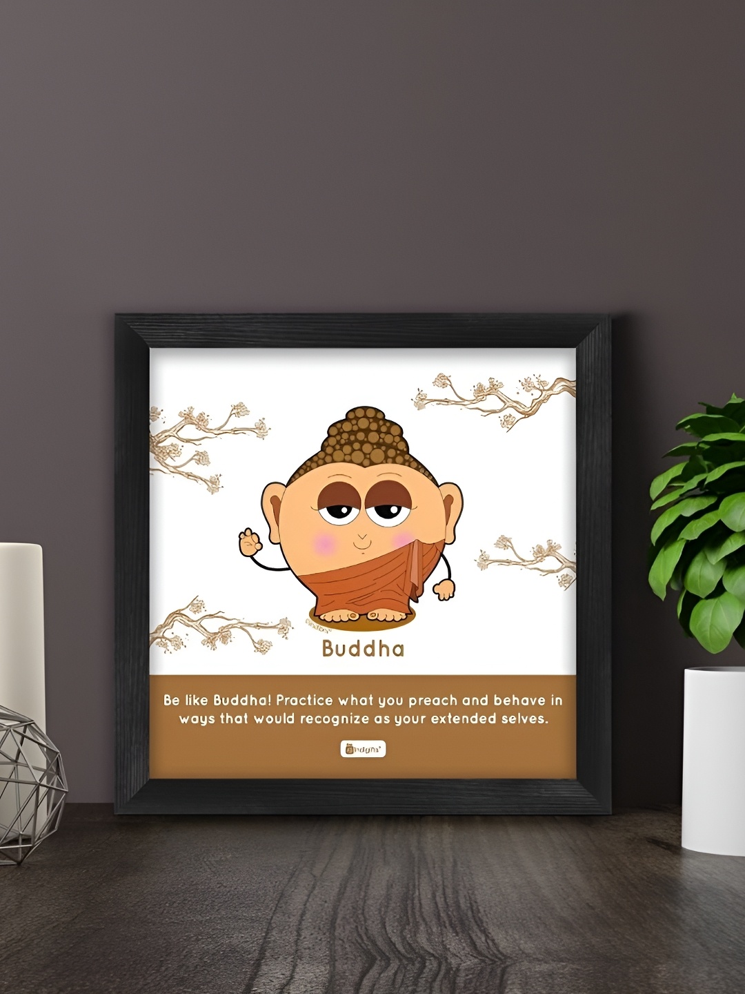 

Indigifts Brown & White Friends -Be Like Buddha Printed Wall Art