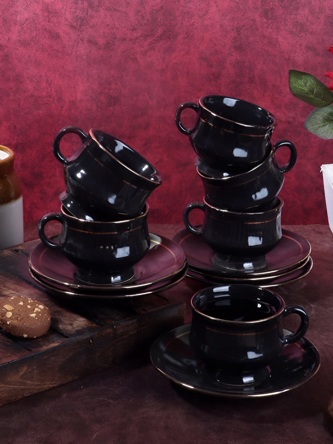 

Aura Black 12 Pieces Ceramic Cups and Saucers