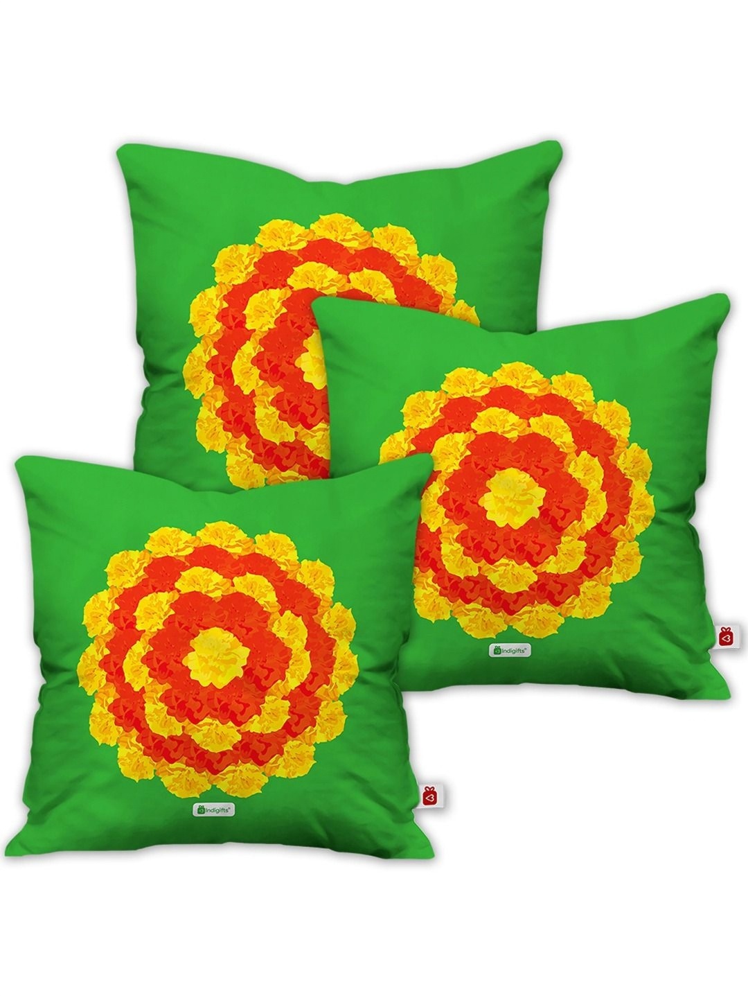 

Indigifts Green & Yellow 3 Pieces Floral Square Cushion Covers