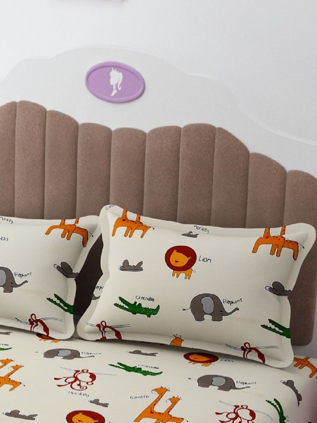 

AaHo Decor Cream Colored & Green 2 Pieces Animal Cartoon Printed Rectangle Pillow Covers
