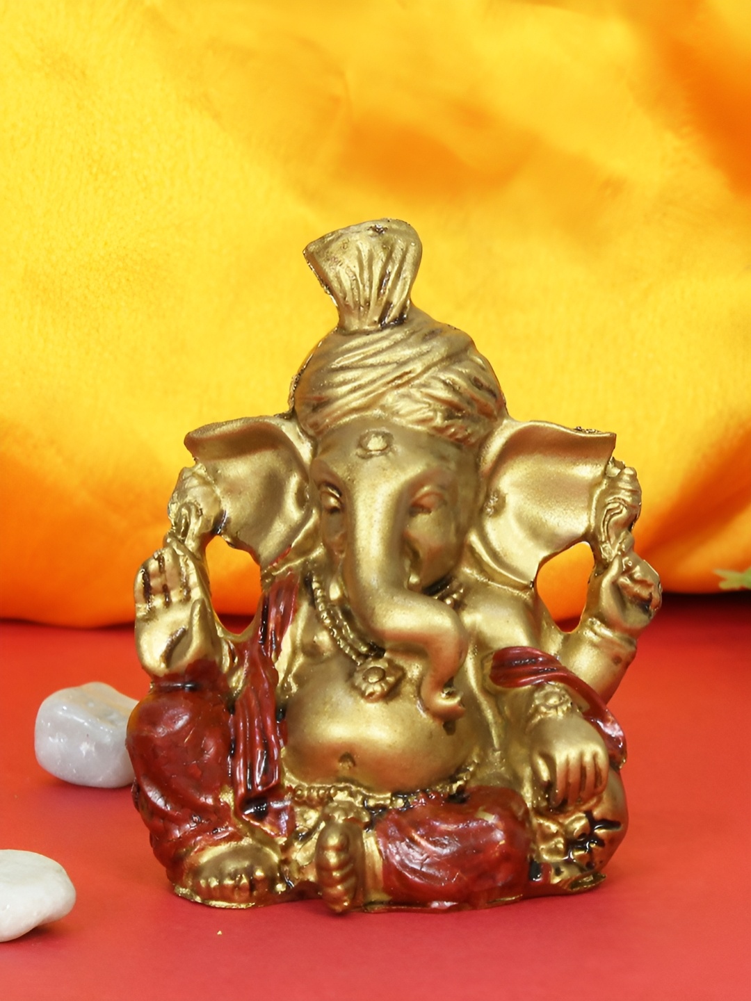 

TIED RIBBONS Gold Toned & Red Lord Shri Ganesh Religious Idol Showpiece