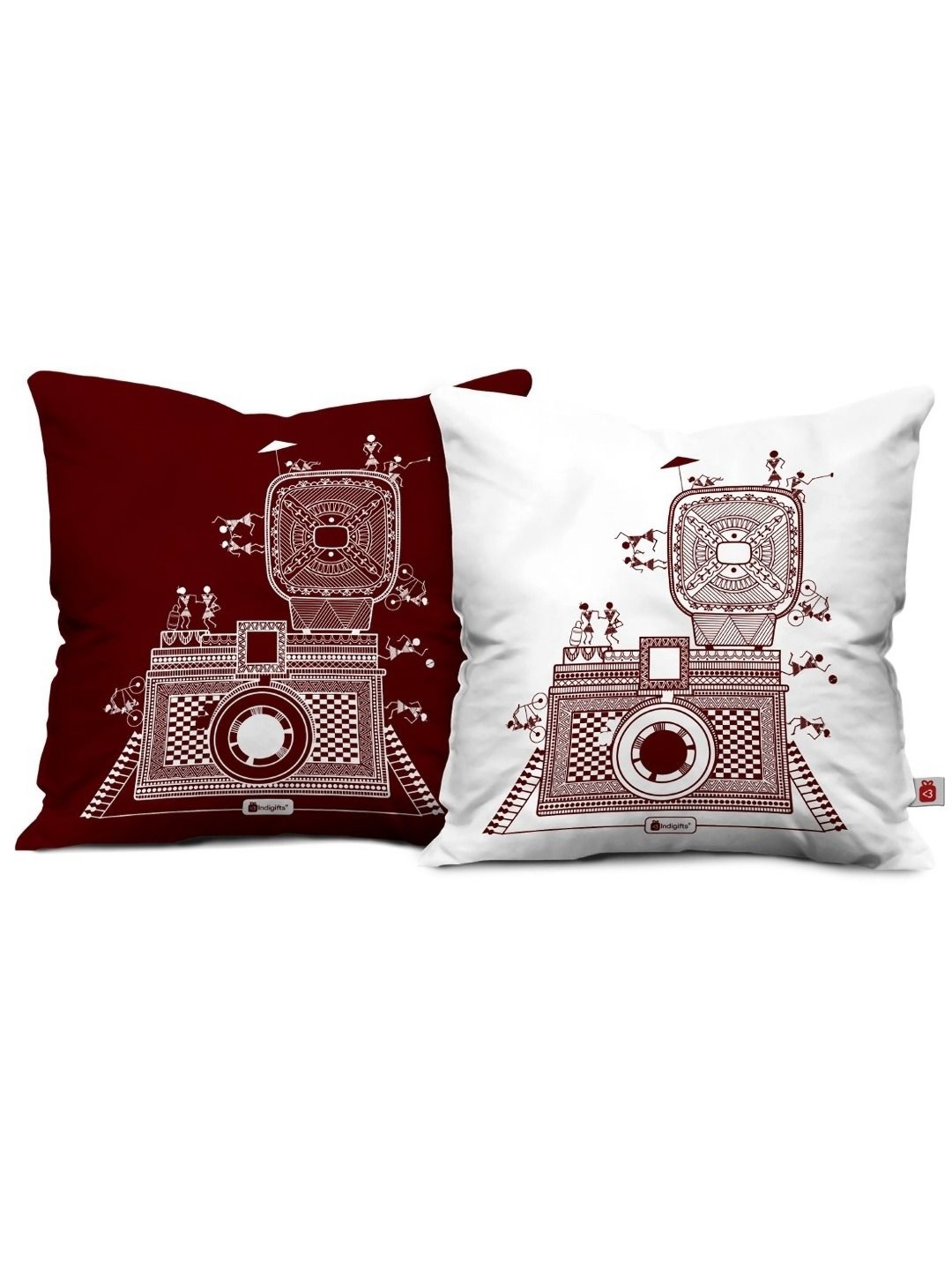 

Indigifts Burgundy & White 2 Pieces Ethnic Motifs Printed Square Shaped Cushions