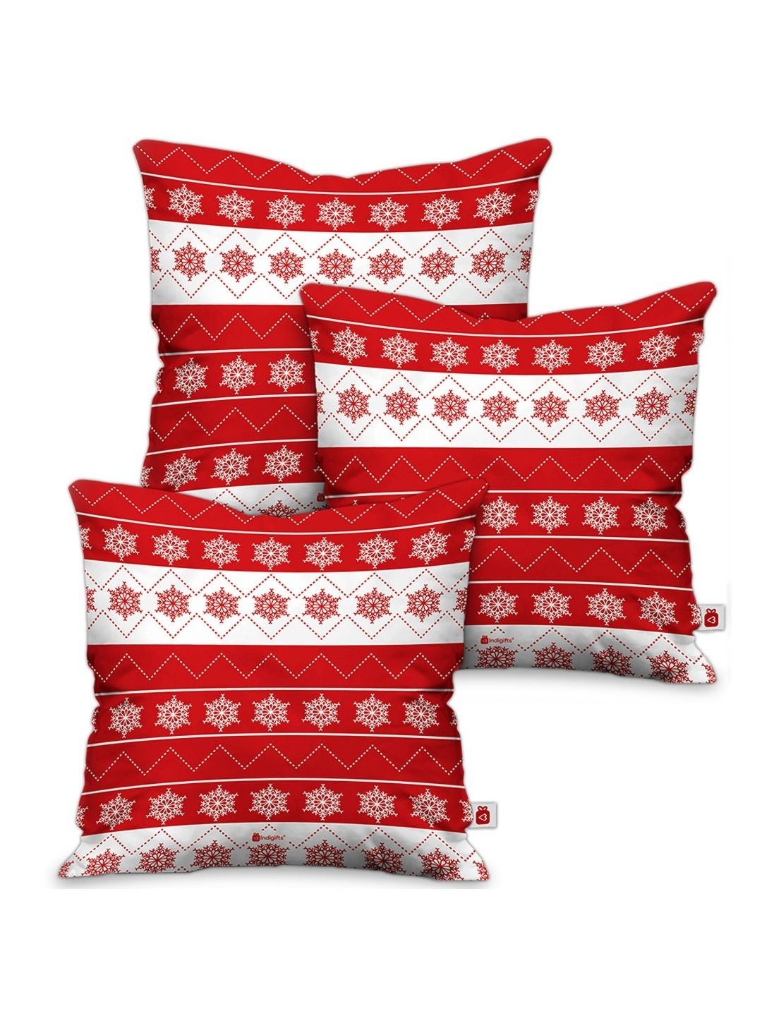 

Indigifts White & Red 3 Pieces Ethnic Motifs Printed Square Shaped Cushion Covers