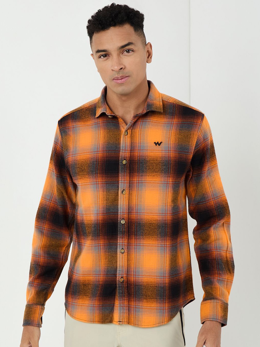 

Wildcraft Men Comfort Slim Collar Checked Cotton Casual Shirt, Orange
