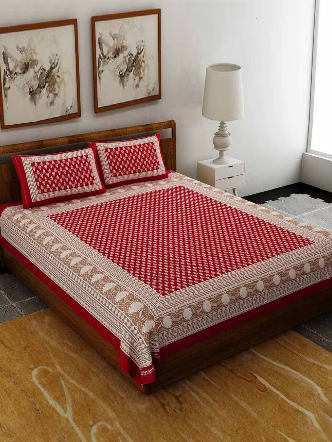 

AYAT COLLECTION Red Ethnic Motifs 144 TC Cotton Queen Bedsheet With 2 Pillow Covers